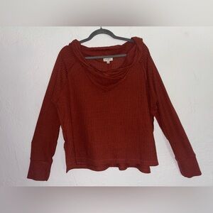 Umgee Fall Rust Orange Waffle Turtle Cowl Neck Top size Small